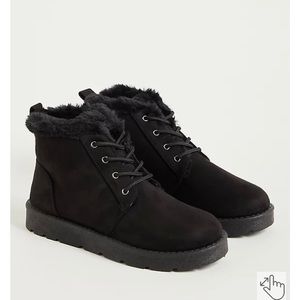 Torrid LACE-UP FUR-LINED BOOTIE - FAUX SUEDE BLACK